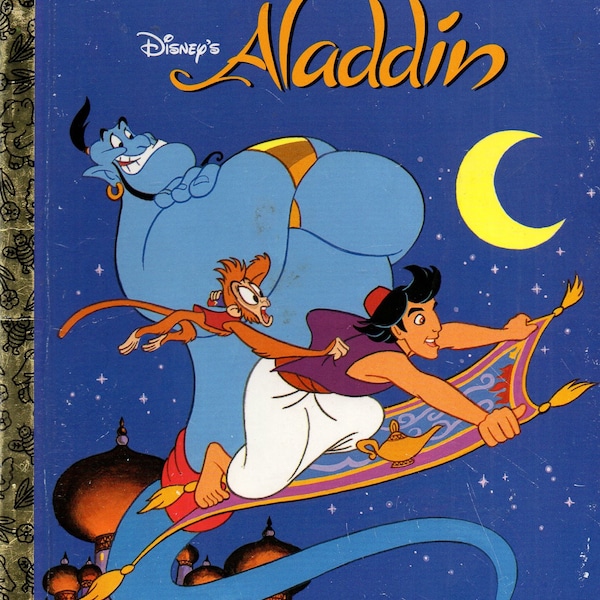 Disney's Aladdin Jafar Parrot Iago and Thief Gazeem Find Treasure in the Desert Little Golden Hardcover Children's Book