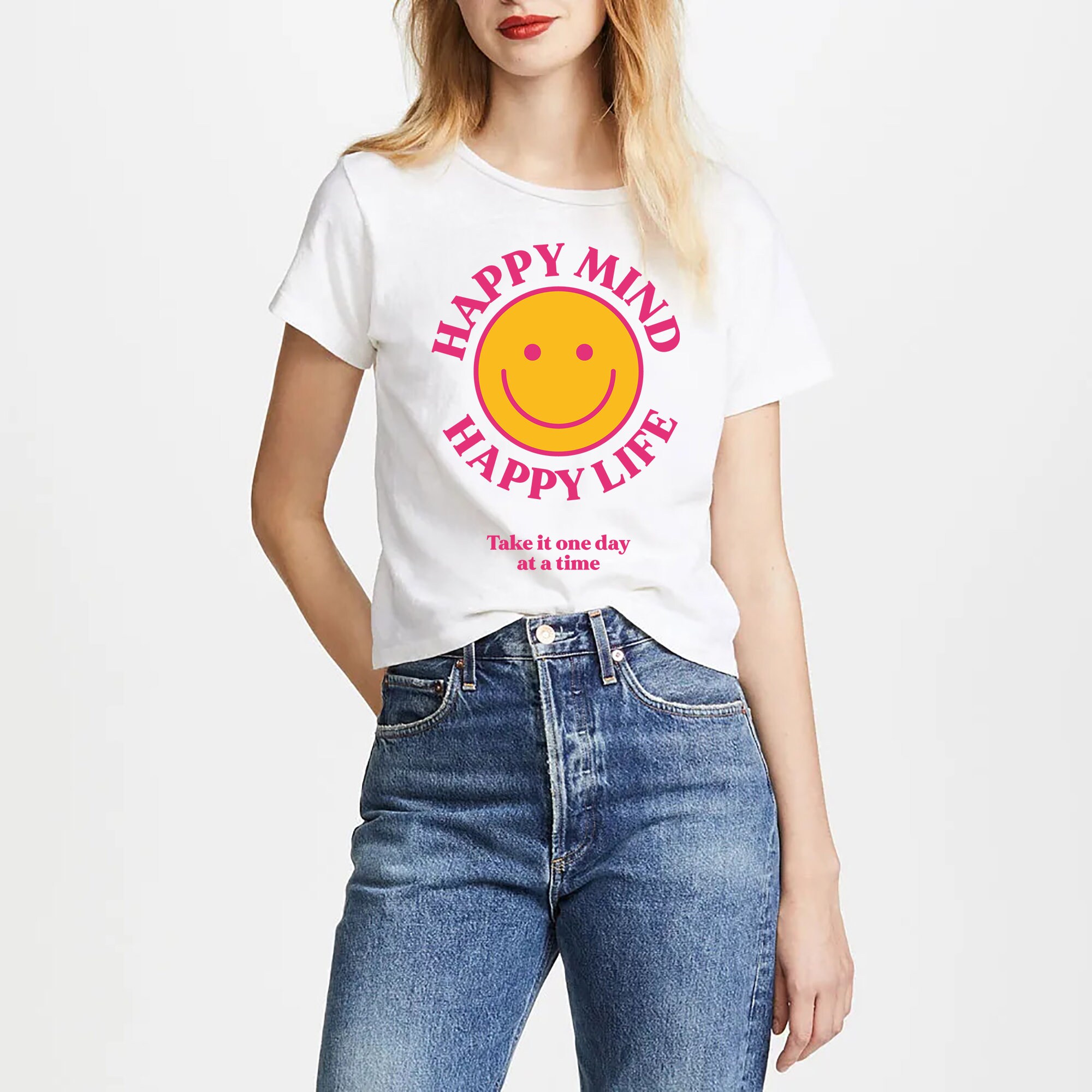 Happy Mind Happy Life Aesthetic T-shirt Trendy Oversized photo pic