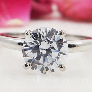 2 Carat Round Cut Moissanite Solitaire Ring, 925 Sterling Silver Engagement Ring, Cubic Zirconia Classic 4 Prong Bridal Wedding Jewelry