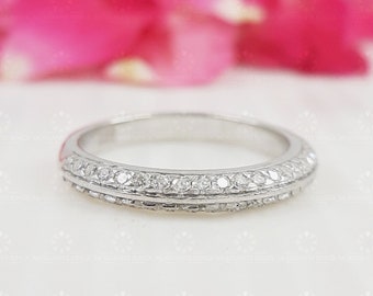 Knife Edge Wedding Band In Sterling Silver, Round Moissanite Double Row Half Eternity Band, Stacking rings ,Bridal jewelry, Anniversary Ring