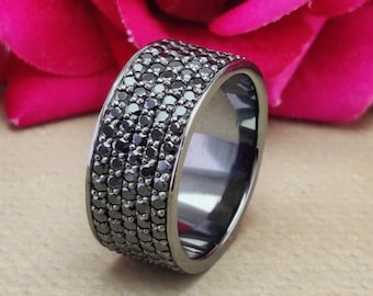 Round Cut Black Diamond Moissanite  Wedding Ring, 925 sterling silver Promise Ring for Mans And Women, full eternity Wedding Band Unisex