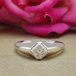 Asscher Cut Moissanite Engagement Ring, Bezel Set Solitaire Wedding Ring, Men&#39;s And Women&#39;s Solitaire 925 Sterling Silver Ring, Gift For Her