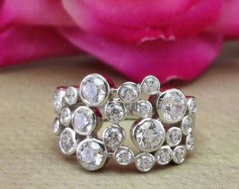 Round Moissanite Scatter Ring, Round Bezel Set Cluster Ring, Multi stone Diamond Simulant Scatter Ring, Scattered Bubble Silver Ring Women
