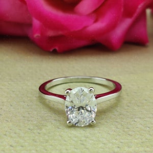 Oval Cut Solitaire Engagement Ring, Oval Cut Moissanite Ring Gold, 14K White Gold Women&#39;s Ring, Solitaire Oval Ring, Promise Ring For Women