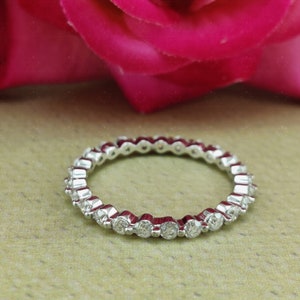 Round Moissanite Wedding Band Women, Full Eternity Bubble Prong Band, Minimalist Moissanite Band, 925 Sterling Silver Stacking Bridal Band