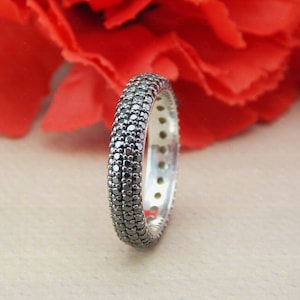 Black Moissanite Wedding Band, Micro Pave Wedding Band, Four Row Pave Ring, Full Eterntiy Band, Black Diamond Simulant Ring, Women&#39;s Band