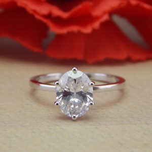 Anillo de compromiso de moissanita de corte ovalado, anillo de bodas solitario, anillo solitario de oro blanco, anillo de promesa de seis puntas, regalo de aniversario para ella