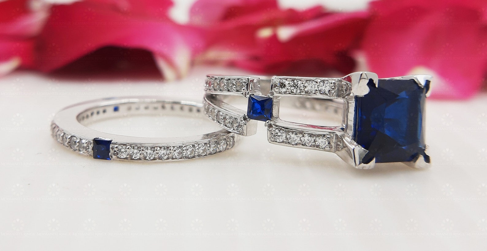 Blue Sapphire Bridal Ring Set in 925 Sterling Silver Half - Etsy