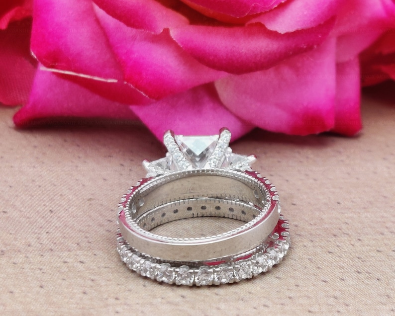 Princess Moissanite Wedding Ring Set Two Piece Bridal Set Etsy