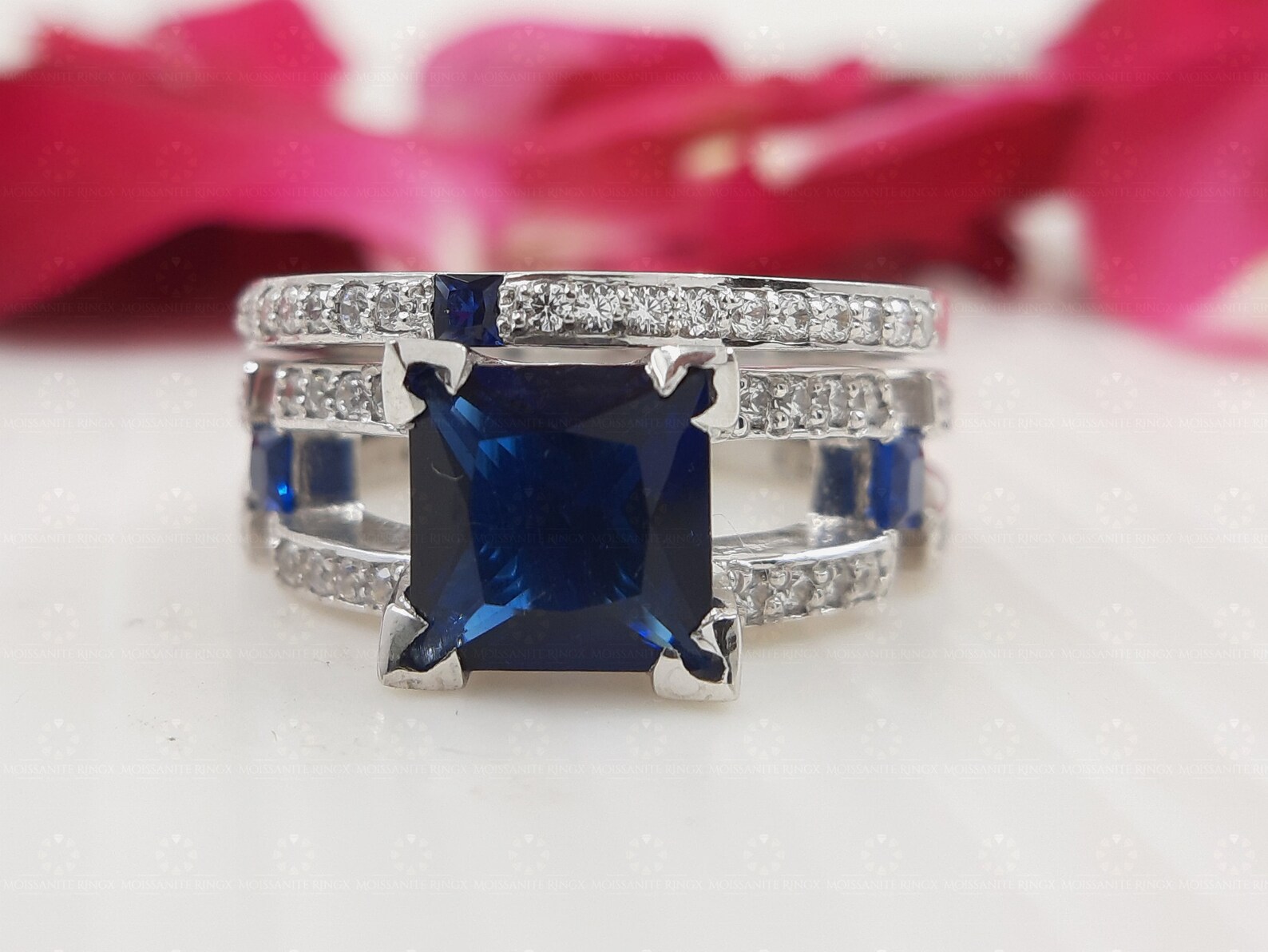 Blue Sapphire Bridal Ring Set in 925 Sterling Silver Half - Etsy