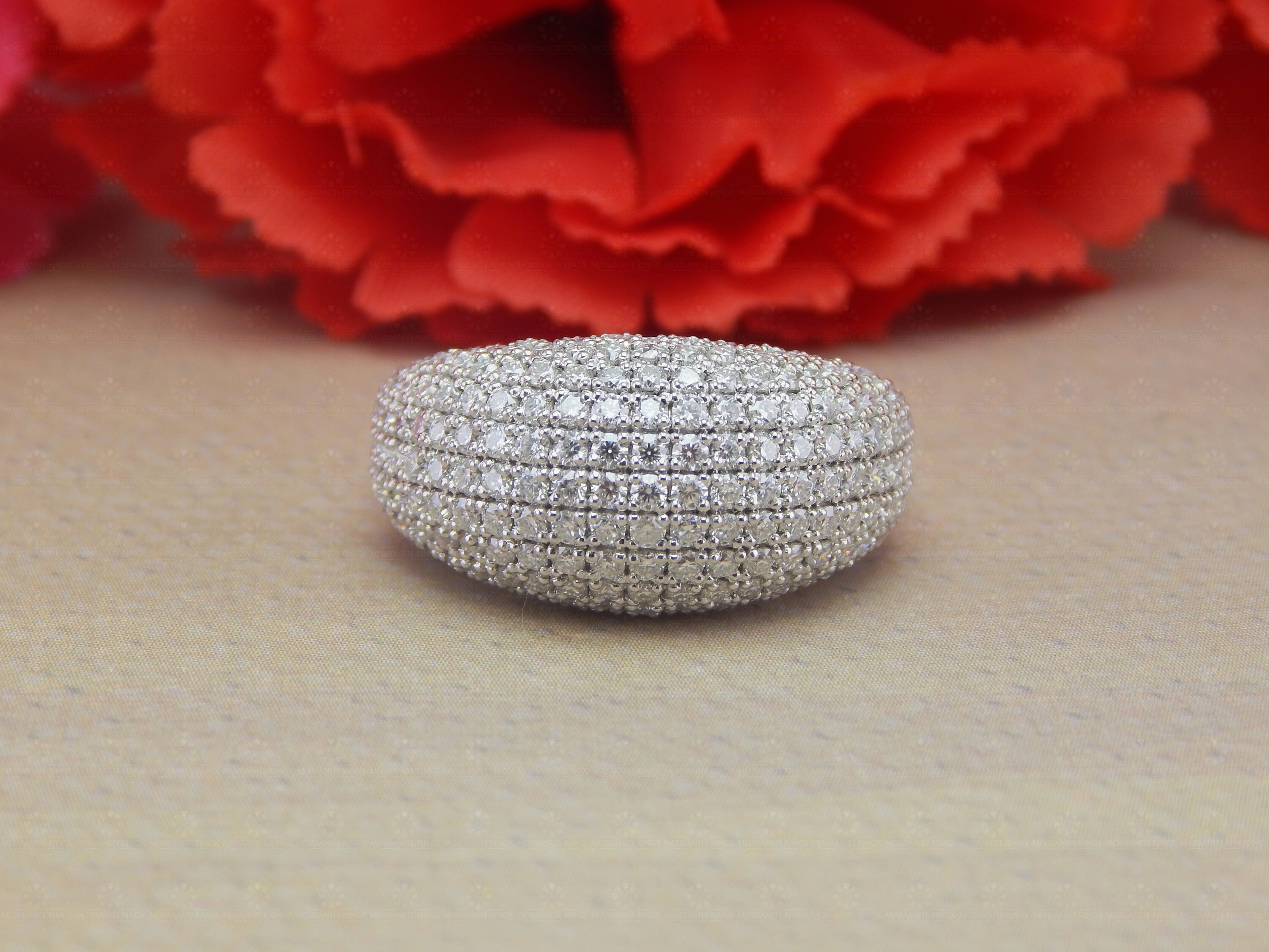 Round Diamond Moissanite Dome Ring, Round Cut Micro Pave Crescent Ring, Silver Ring Women, Custer Dome Statement Ring, Travel Ring For Women