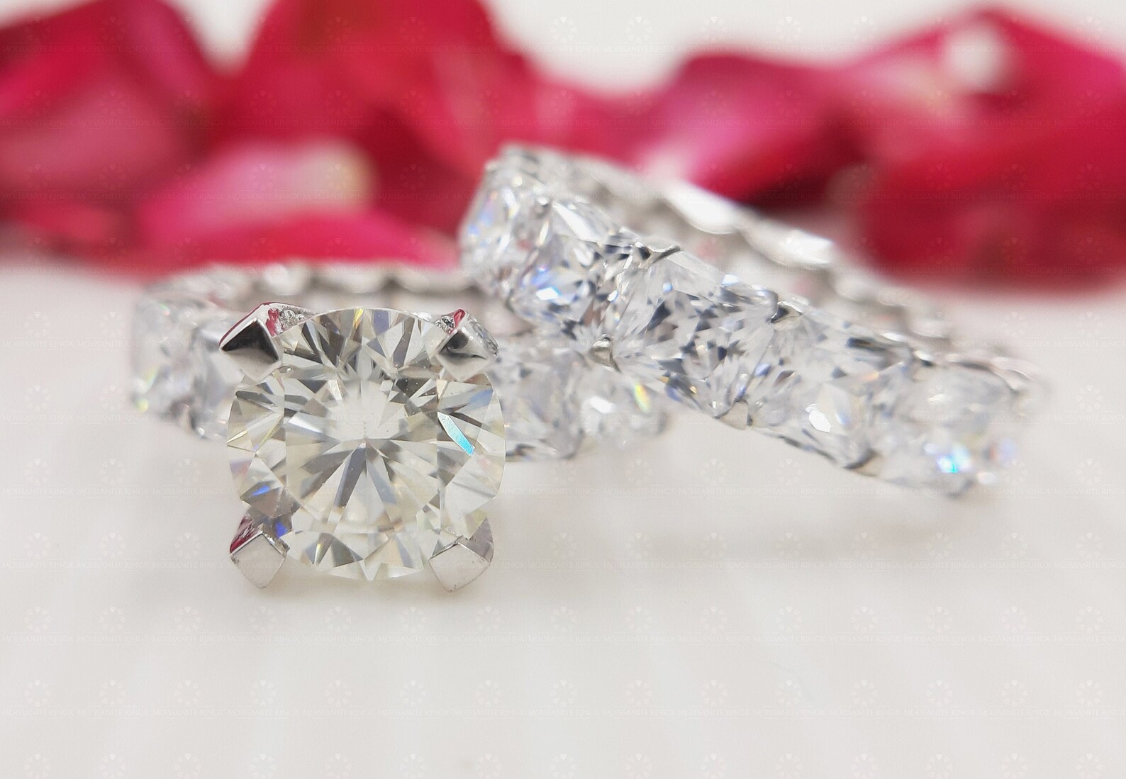 Cushion Cut Wedding Ring Set Sterling Silver Round Cut Etsy