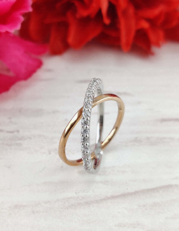Double Cross Ring with Cubic Zirconia and Polished Crosses Stacked Double Cross Ring with Cubic Zirconia and Polished Crosses Stacked