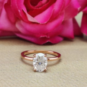 Oval Engagement Ring, Solitaire Moissanite Oval Cut Ring, 14K Rose Gold Solitaire Ring Women, Oval Cut Gold Ring, Oval Cut Wedding Ring