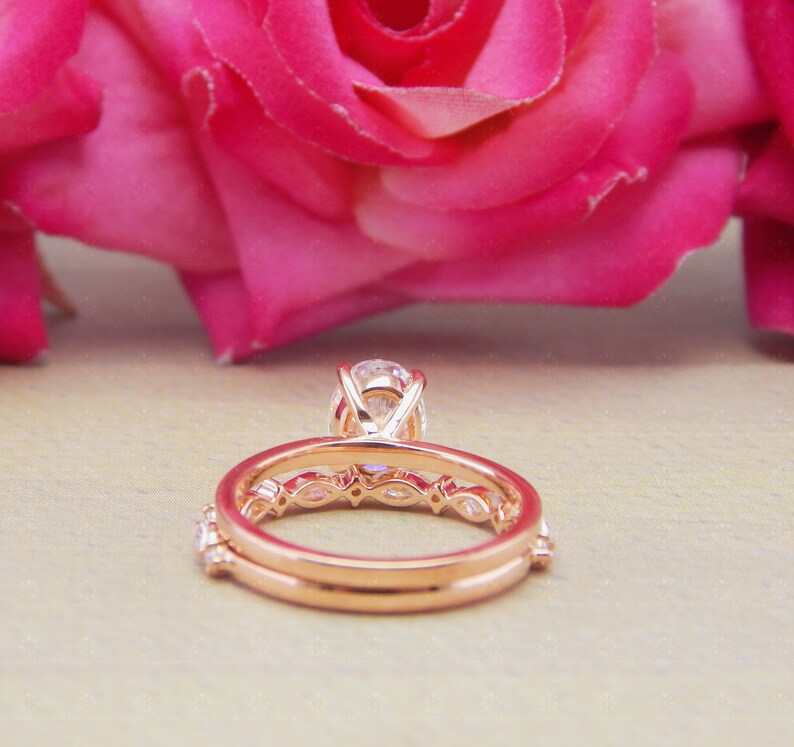 Oval Moissanite Wedding Ring Set, Half Eternity Band, 14K Gold ...