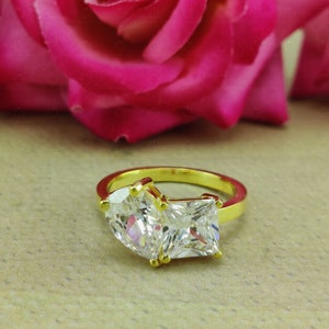 Toi et Moi Moissanite Ring, Gold Plated Silver Two Stone Ring, Romantic Couple Ring in Sterling Silver, Dainty Couple Ring In 925 Silver