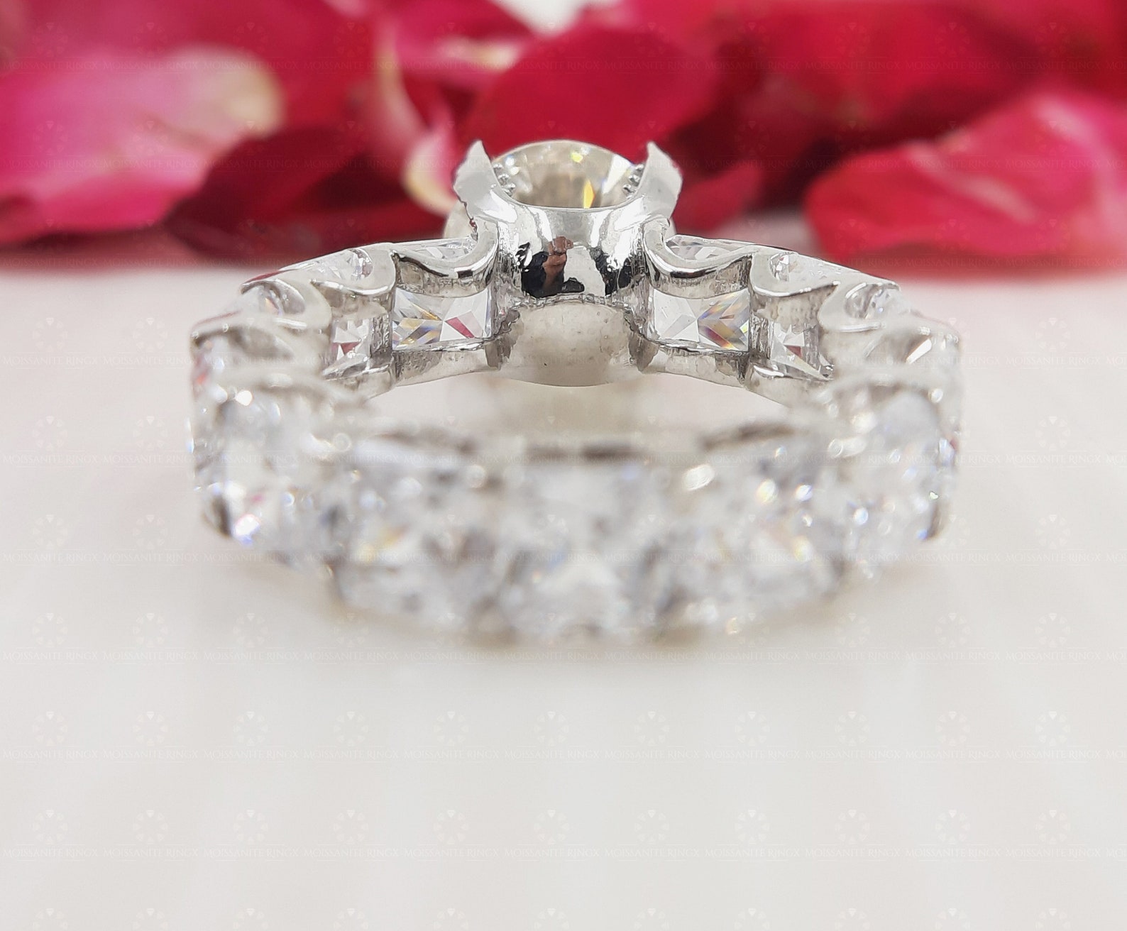 Cushion Cut Wedding Ring Set Sterling Silver Round Cut Etsy