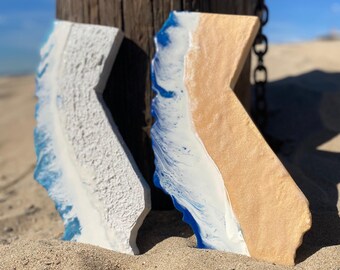 Unique California Shaped Ocean Wave Resin Charcuterie Display Board