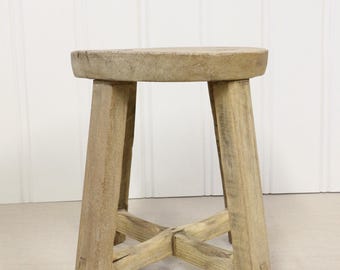 Small Round Wood Reclaimed Stool