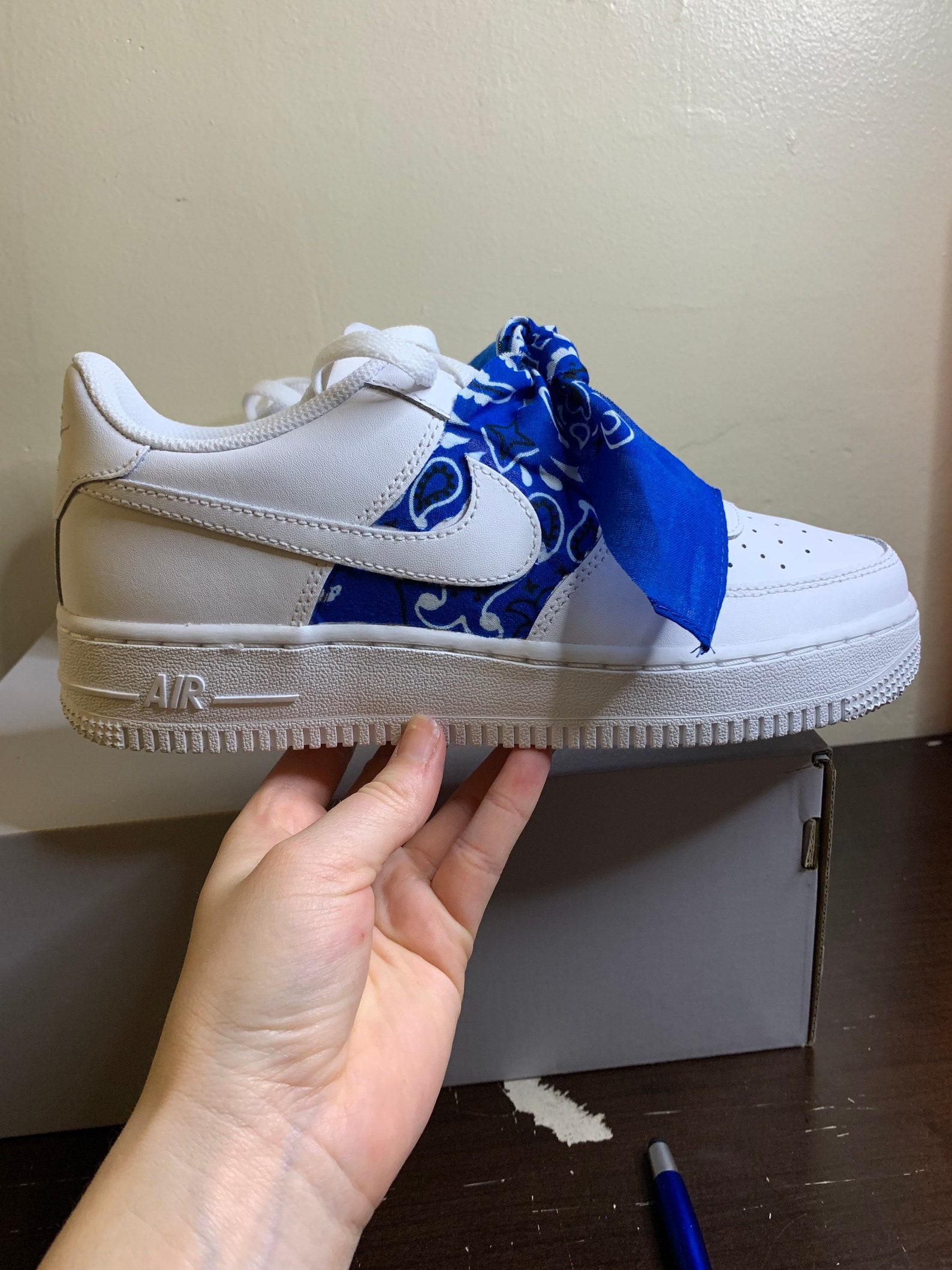 Custom Blue Bandana Air Force Ones AF1 | Etsy