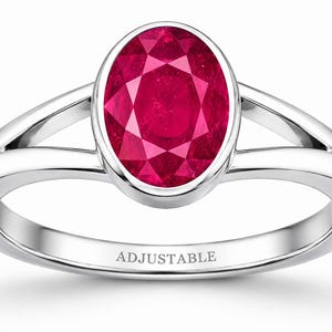 Divya Shakti Natürlicher Rubin Manik Edelstein Silber Verstellbarer Ring für Selbstvertrauen & Wohlstand