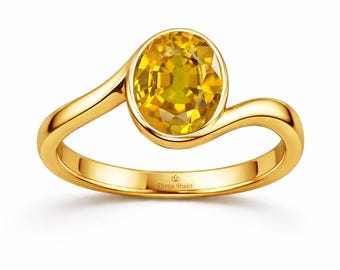 Divya Shakti Natural Yellow Sapphire Pukhraj Gemstone  Panchdhatu Women's Ring for Prosperity & Fortune