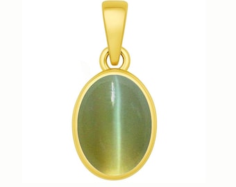 Divya Shakti Natural Cat’s Eye (Lehsuniya) Pendant for Ketu |  Panchdhatu Pendant | Protection & Healing Gemstone