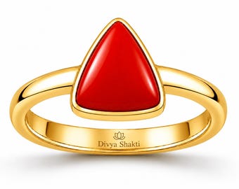 Divya Shakti Triangle Red Coral Moonga Gemstone Plain Design Panchadhatu Ring For Men and Women