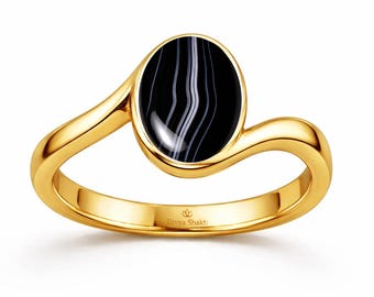Divya Shakti Natural Black Chalcedony Sulemani Hakik Gemstone Panchdhatu Alloy Women's Ring