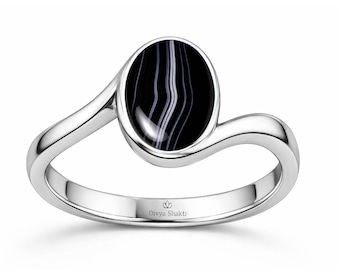 Divya Shakti Natural Black Chalcedony Sulemani Hakik Gemstone Silver Women's Ring