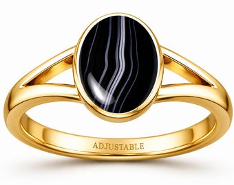 Divya Shakti Natural Black Chalcedony Sulemani Hakik Gemstone Adjustable Panchdhatu Ring AAA Quality