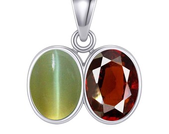 Divya Shakti Natural Cat’s Eye & Hessonite Gomed  Silver Pendant | Kaal Sarp Dosh Remedy and Protection