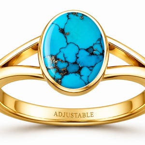 Divya Shakti Premium Türkis Feroza Naturstein Verstellbarer Panchdhatu Ring aus der Türkei für Glück, Schutz und Wohlstand