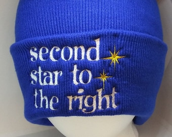 DISNEY "second star to the right" PETER PAN embroidered winter beanie hat