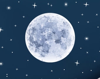 Moon Stars Wall Decal - Moon Space Wall Sticker - Moon & Stars Wall Decor Kids Room Decor Space Wall Decal.