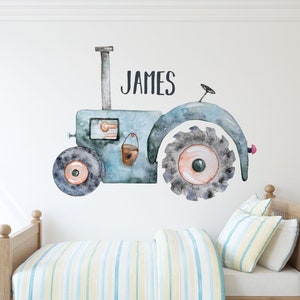 Etiqueta engomada de la calcomanía de la pared del nombre del tractor-calcomanía de la pared del nombre personalizado - James Deere Farm Tractor Kids Room Art Vinilo pegatina