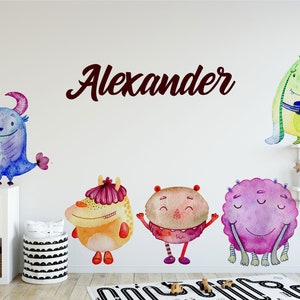 Personalized Monsters Wall Decal -Watercolor Monster Wall Stickers-Decoration of Monsters in Watercolor- Wall Art Vinyl Sticker for Kids E38