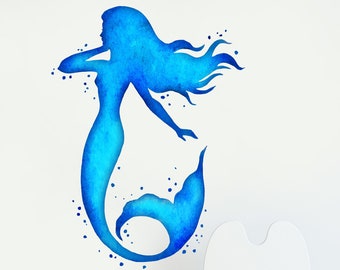 Mermaid Wall Decal - Ocean Mermaid Wall Art Watercolors - Bedroom Wall ...