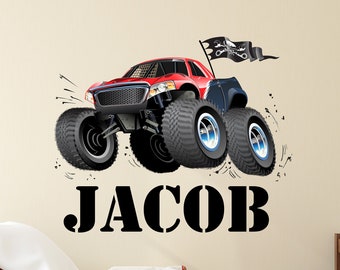 Monster Truck Name Wall Decal - Custom Name Monster Truck Wall Decor - Boys Monster Truck Vinyl Room Decal - Children Wall Decor Sticker