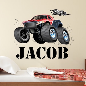 Monster Truck Name Wall Decal - Custom Name Monster Truck Wall Decor - Boys Monster Truck Vinyl Room Decal - Children Wall Decor Sticker