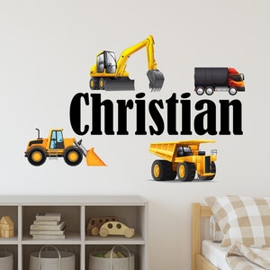 Construction Vehicles Wall Decals Tractor Excavator Crane Wall Stickers Kids Bedroom Boys Room Playroom Wall Decor