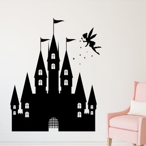 Fairy Castle Girl Wall Decal - Princess Castle Girls Wall Decoration - Fairy Wall Art Vinyl Sticker