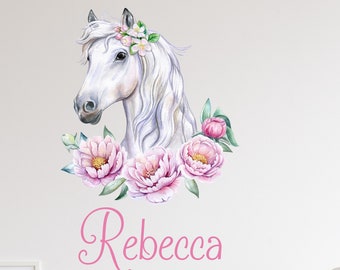 Calcomanía de pared personalizada de unicornio mítico y estrellas - Calcomanías de pared con nombre de unicornio para niña - Adhesivo de pared de unicornio para habitación de bebé - Decoración de pared para habitación de niña