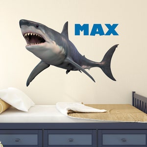 Personalized Shark Name Wall Decal -Shark Ocean Under The Sea Life Underwater Sea Animals Decor - Fish Shark Week Playroom Art Decor Sticker
