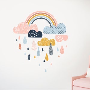 Rainbow Nursery Wall Decal - Watercolor Rainbow & Hearts Wall Decal - Rainbow Wall Decal Art Mural Vinyl Sticker