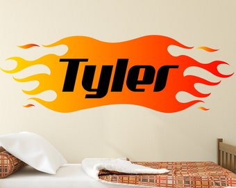 Racing Flames Name Wall Decal - Racing Car Wall Decals - Flames Speed Wall Decal Racing Kids Teens Boys Wall Art Mural Sticker