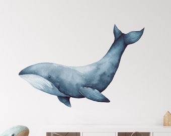 Watercolor Whale Wall Decal - Nursery Wall Decals - Blue Whale Wall Decal Kids Wall Stickers Children's Wall Art Mural Sticker