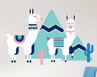 Llama Wall Decal - Alpaca Llama Mountains Decor - Llama Nursery Bedroom Animal Above Crib Decoration Vinyl