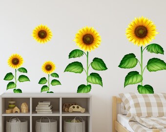 Calcomanía de pared de girasol - Decoración floral de pared - Mural de vinilo decorativo con diseño de girasol para niña