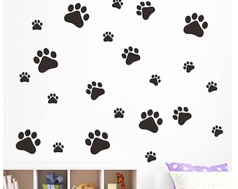 25-Pieces: Set Dog Paws Wall Decals Vinyl Paw-prints Sticker Animal Footprint Wall Art Decoration For Kids Boy Girl Nursery Tracks Décor